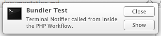Screenshot of Terminal Notifier called from PHP